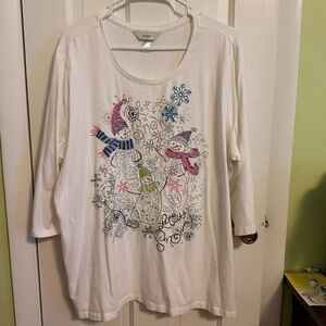 CJ Banks White Snowman Long Sleeve Tee